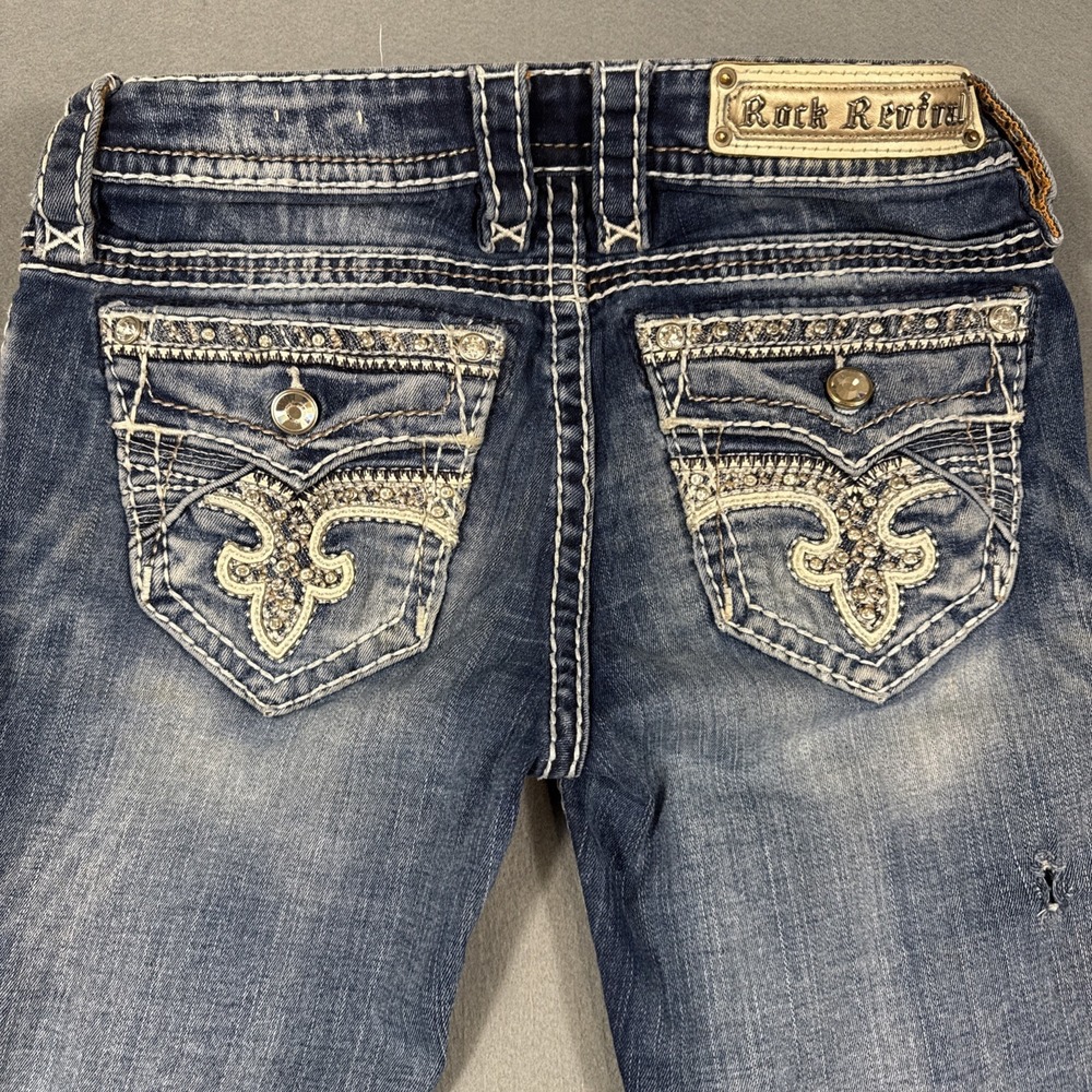 Rock Revival Glade STRAIGHT Jeans Women 26/31 EMBELISHED RHINESTONES DISTRESSED
